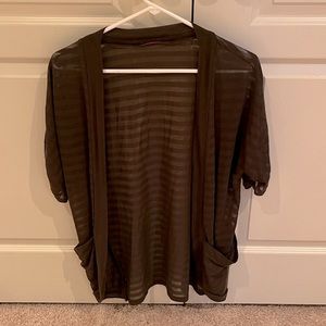 Smart Set Olive green 3/4 Sleeve Sheer Striped Cardigan